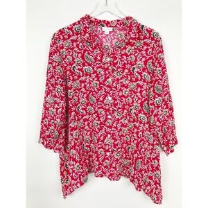 J. Jill Red and White Floral Blouse